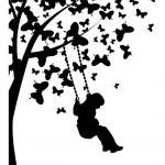 Child Swinging From Butterfly Tree Vinyl Wall..