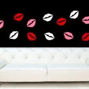 Lips Set of 12 Lips Valentines Day Decor Removeable Vinyl Wall Decals 22248