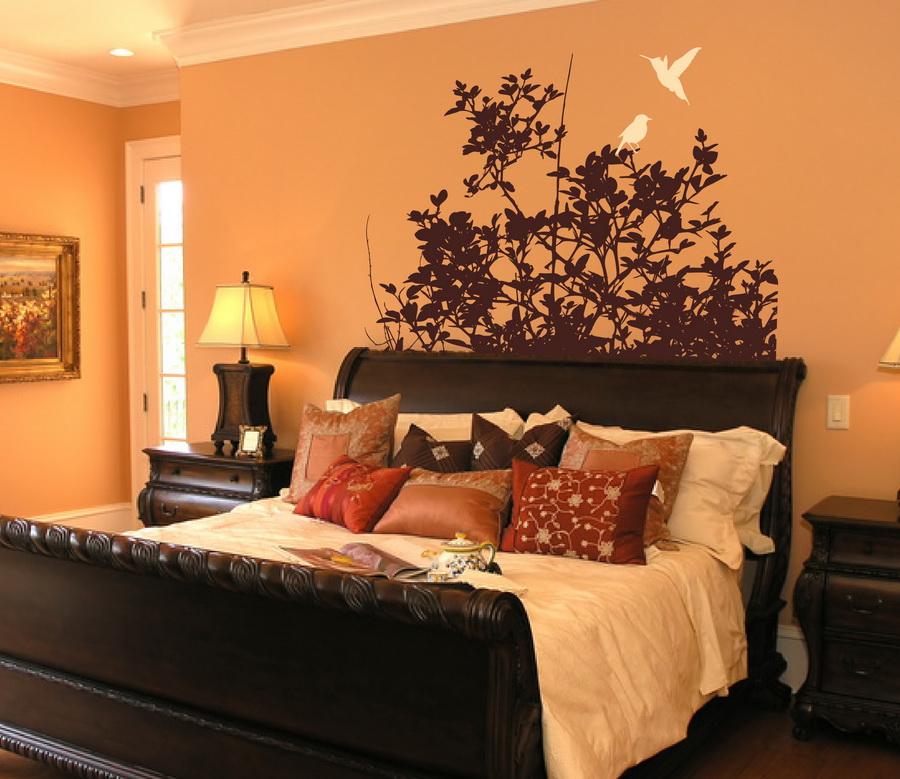 Wall Decal Tree Bush With Birds Vinyl Wall Decal 22126