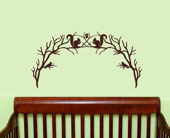 Wall Decal Woodland Branch Arch With Squirrels And Birds Vinyl Wall Decal 22211