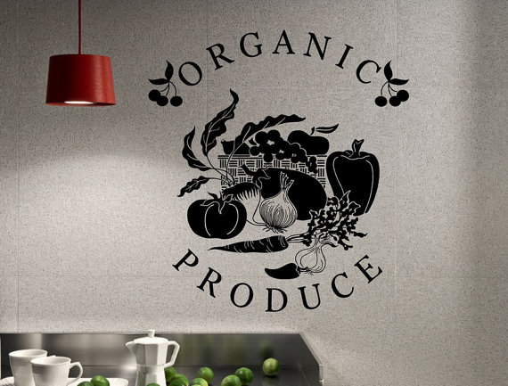 Wall Decal Organic Produce Sign With Vegetables And Fruit 22135