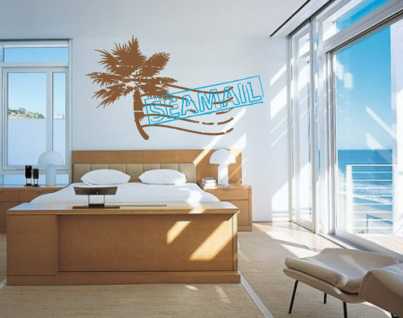 Palm Tree Sea Mail Stamp Vinyl Wall Decal 22065