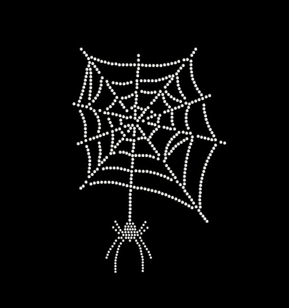 Rhinestone Transfer Spider Web With Spider Iron On Applique 34011