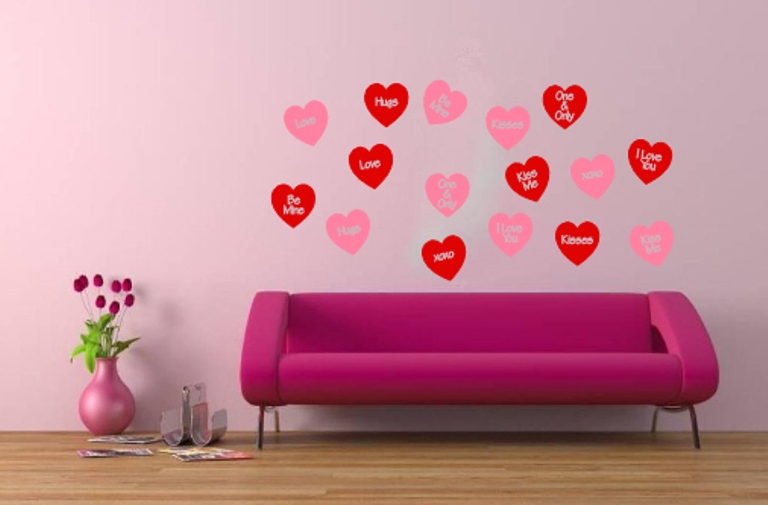 Wall Decal Conversation Hearts Set Of 16 Wall Decals Valentines Day Decor Removeable Vinyl Wall Decals 22249